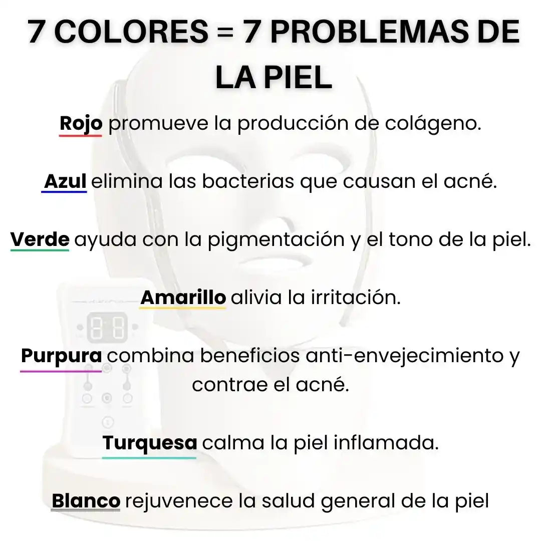 MÁSCARA FACIAL LED 7 COLORES = 7 BENEFICIOS PARA TU PIEL